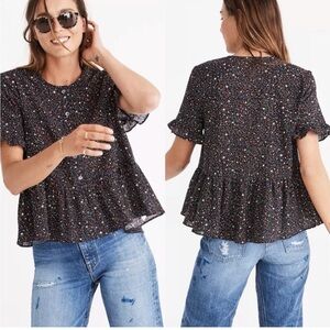 Madewell Studio Ruffle Hem Top Starry Night Preppy Boho Summer